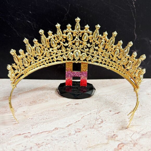 Pink Gemstone Tiara, Bridal Wedding Gold Crown, Birthday Princess Pink Crown main image 5